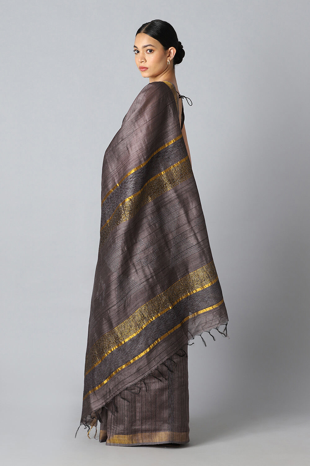 Grey Pure Tussar Silk Bhagalpuri Saree image number null
