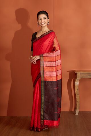 Red Bhagalpur Woven Pure Tussar Silk Saree thumbnail image number null