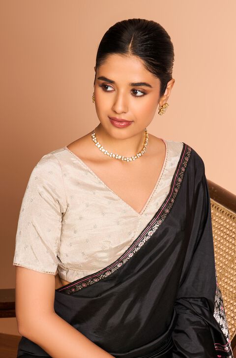 Silver Metalised Cotton Embroidered Blouse
