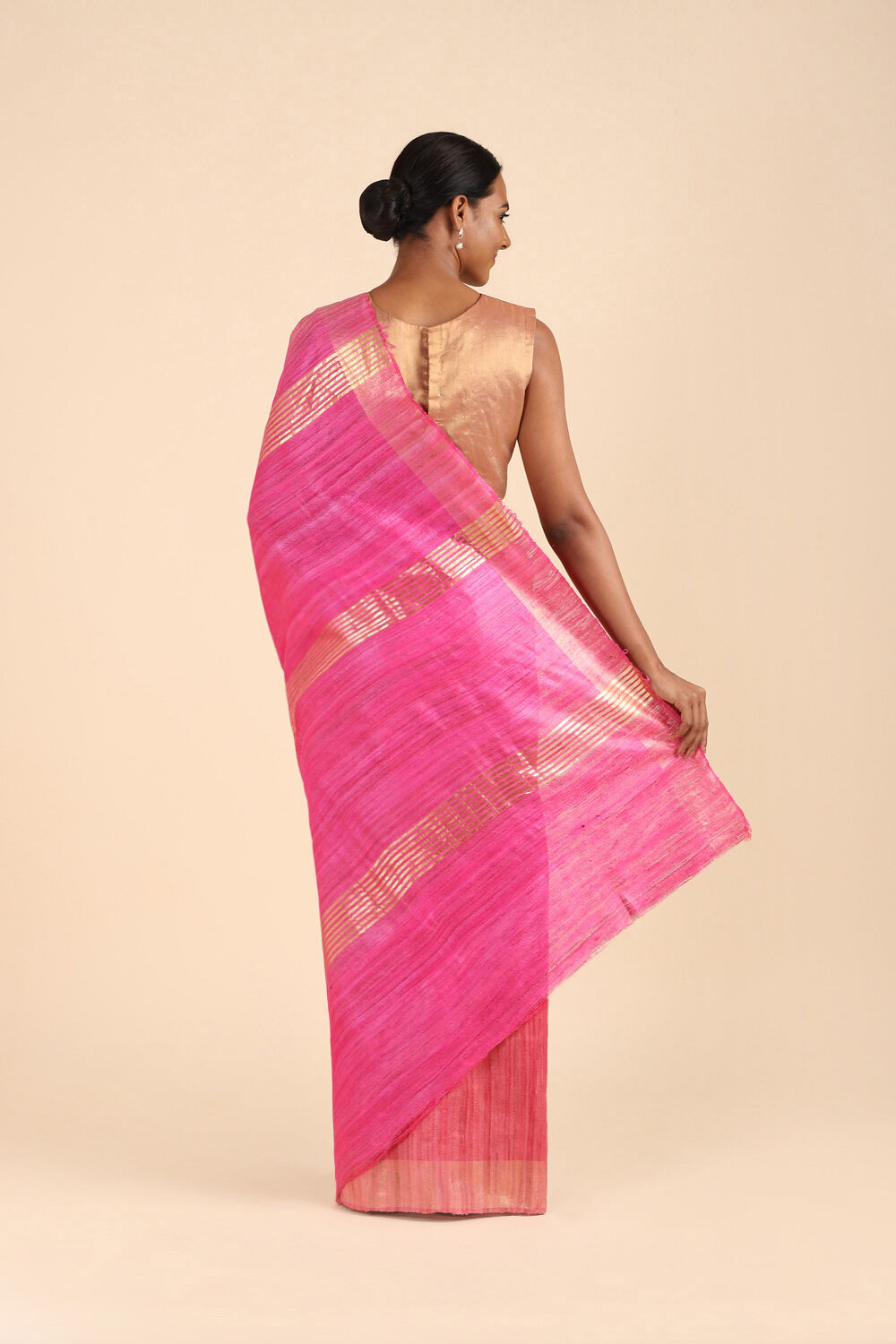 Pink Pure Tussar Silk Tie and Dye Saree image number null