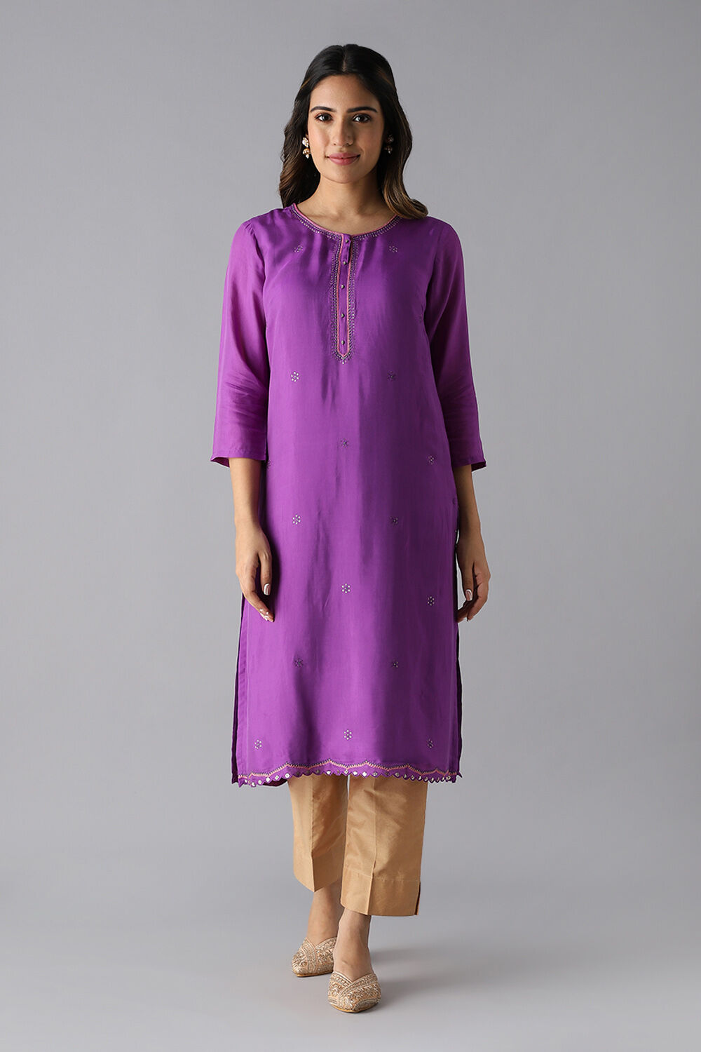 Violet Viscose Embroidered Kurta image number null