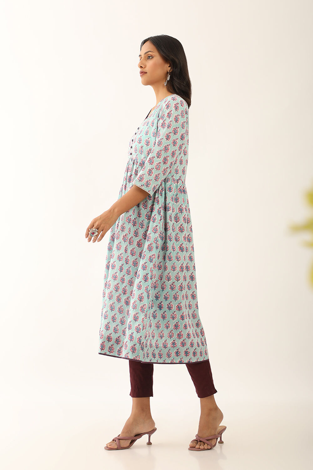 Blue Pure Cotton Sanganeri Block Printed Kurta image number null