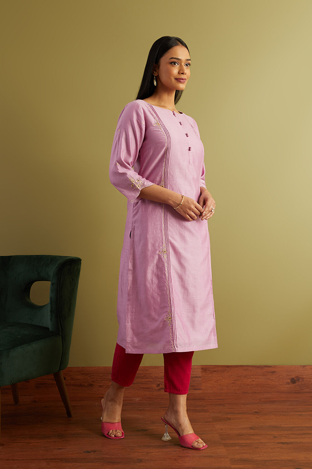 Purple Pure Silk Cotton Gotta Patti Kurta image number null