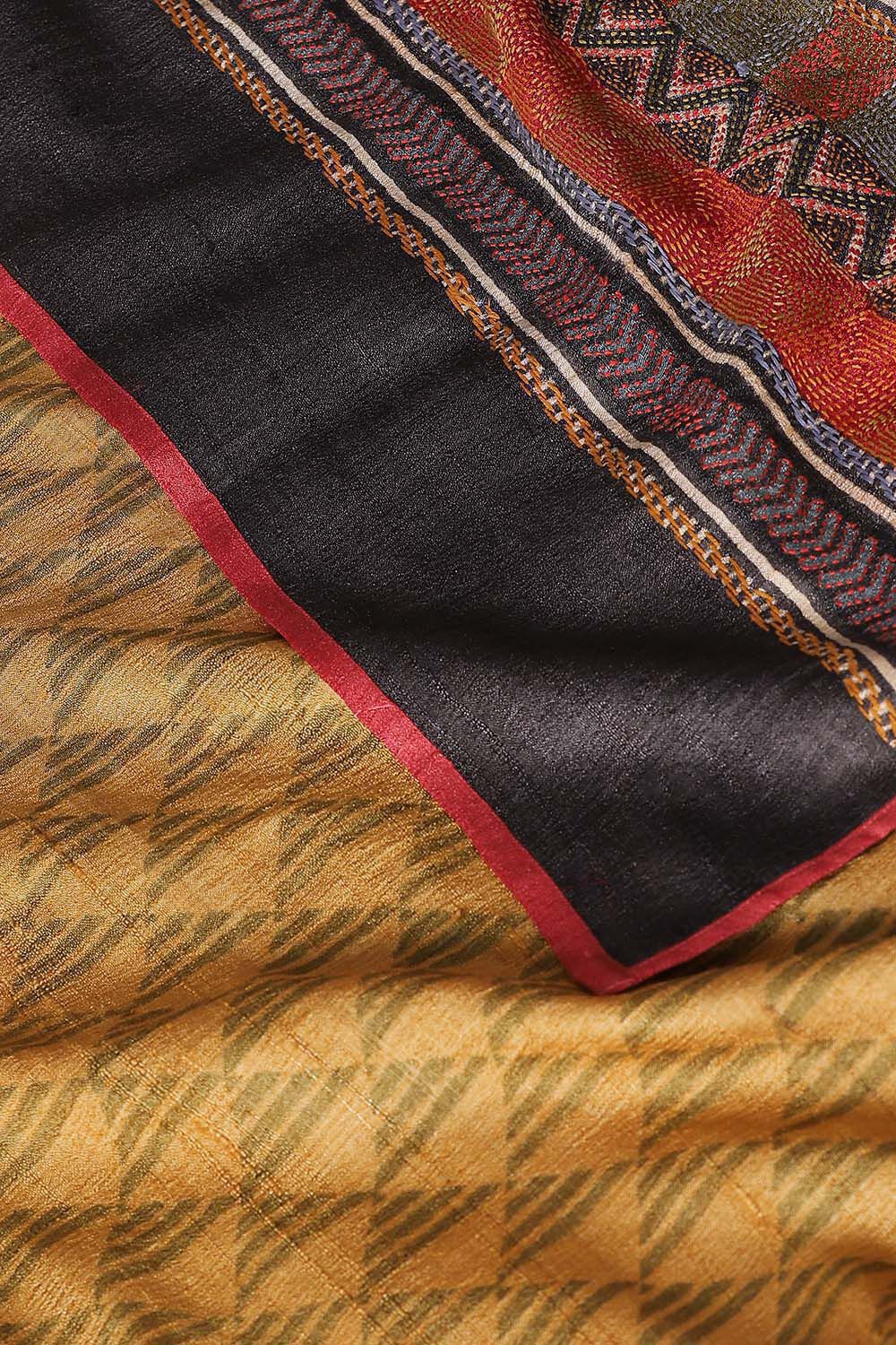 Dark Pure Yellow Tussar Printed Saree image number null