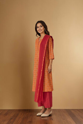Orange Pure Cotton Screen Printed Kurta Set thumbnail image number null