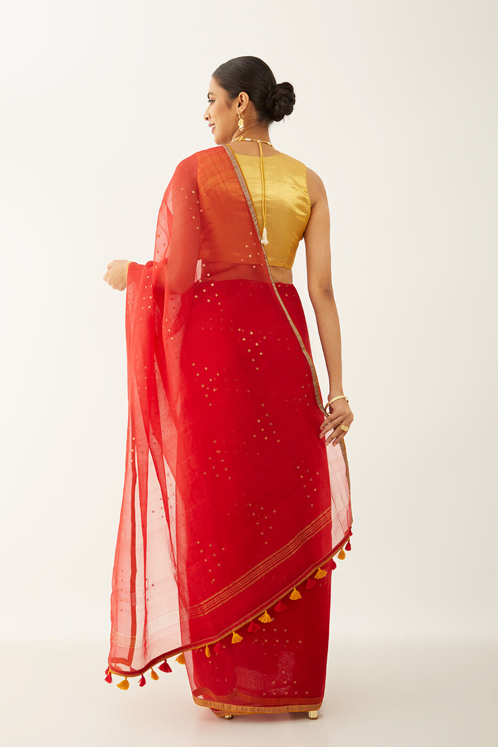Red Pure Silk Organza Woven Saree image number null