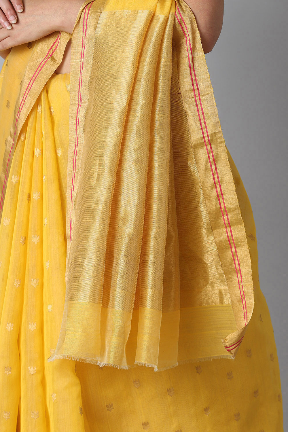 Yellow Pure Silk Cotton Chanderi Saree image number null