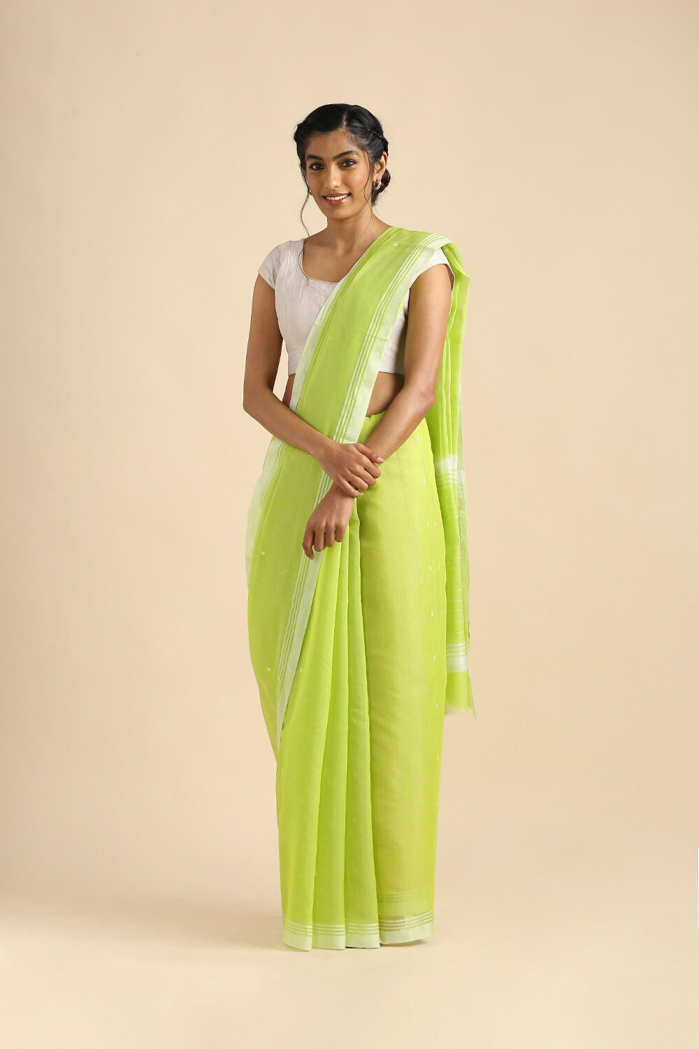 Light Green Pure Silk Cotton Chanderi Saree image number null