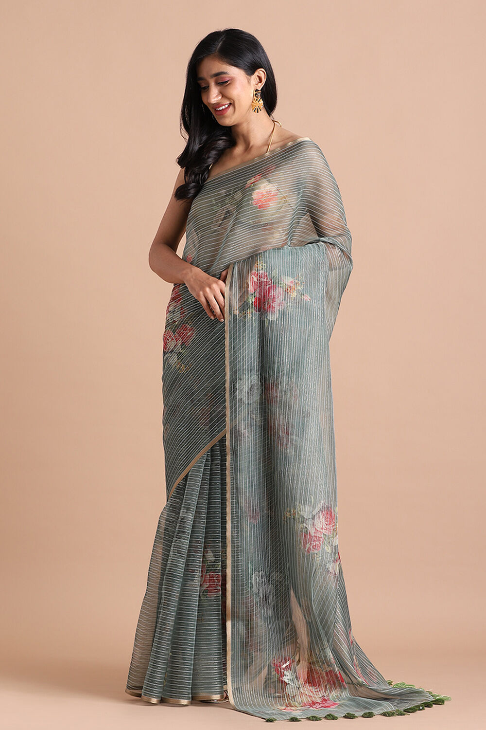 Light Pure Green Embroidered Saree image number null