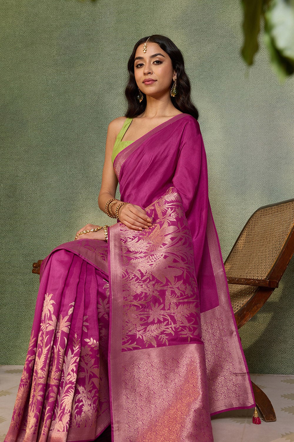 Pink Woven Pure Viscose Saree image number null