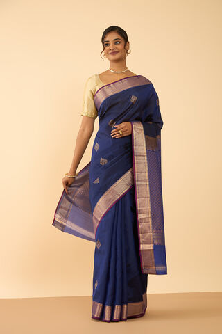 Dark Blue Woven Silk Viscose Saree image number
