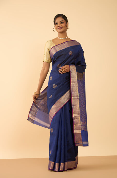 Dark Blue Woven Silk Viscose Saree