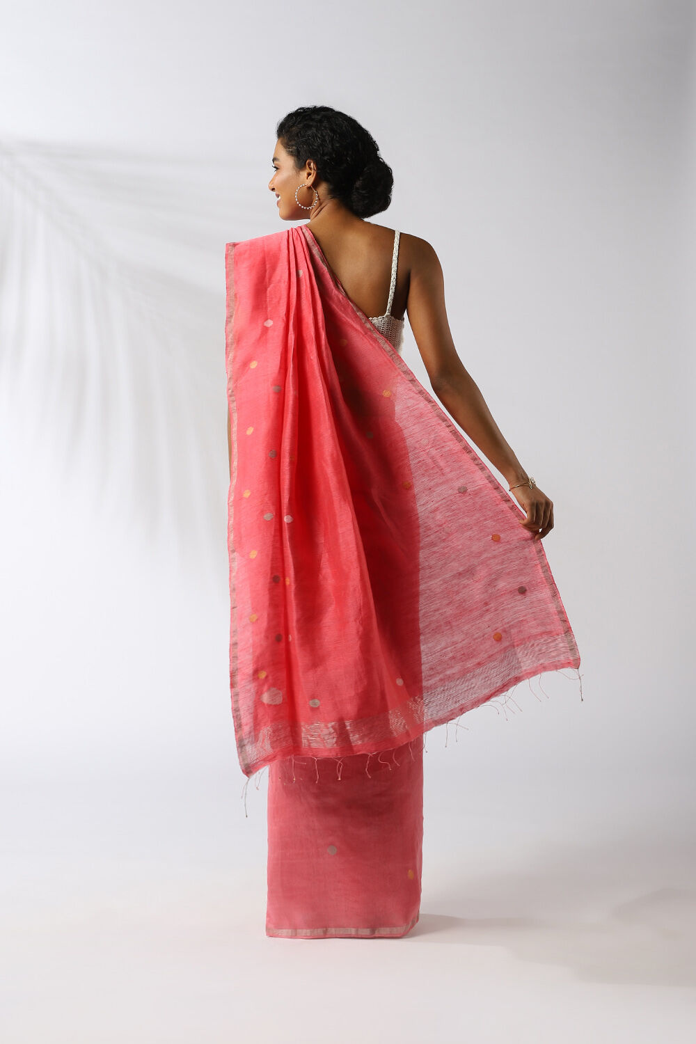 Light Pink Pure Silk Linen Jamdani Saree image number null