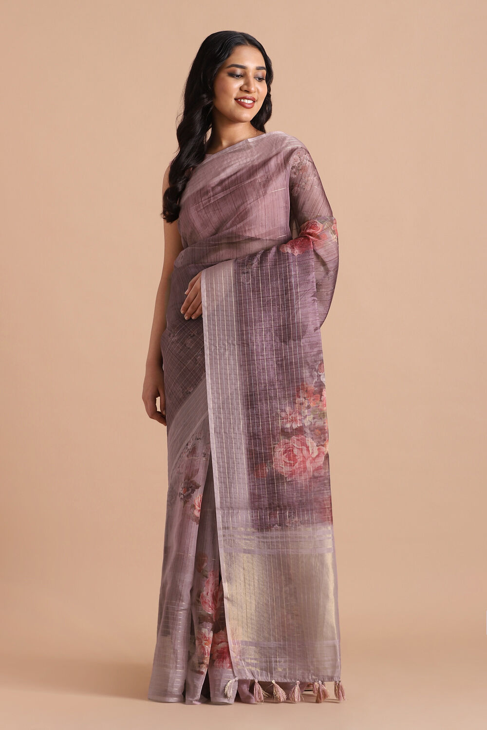 Purple Pure Embroidered Saree image number null