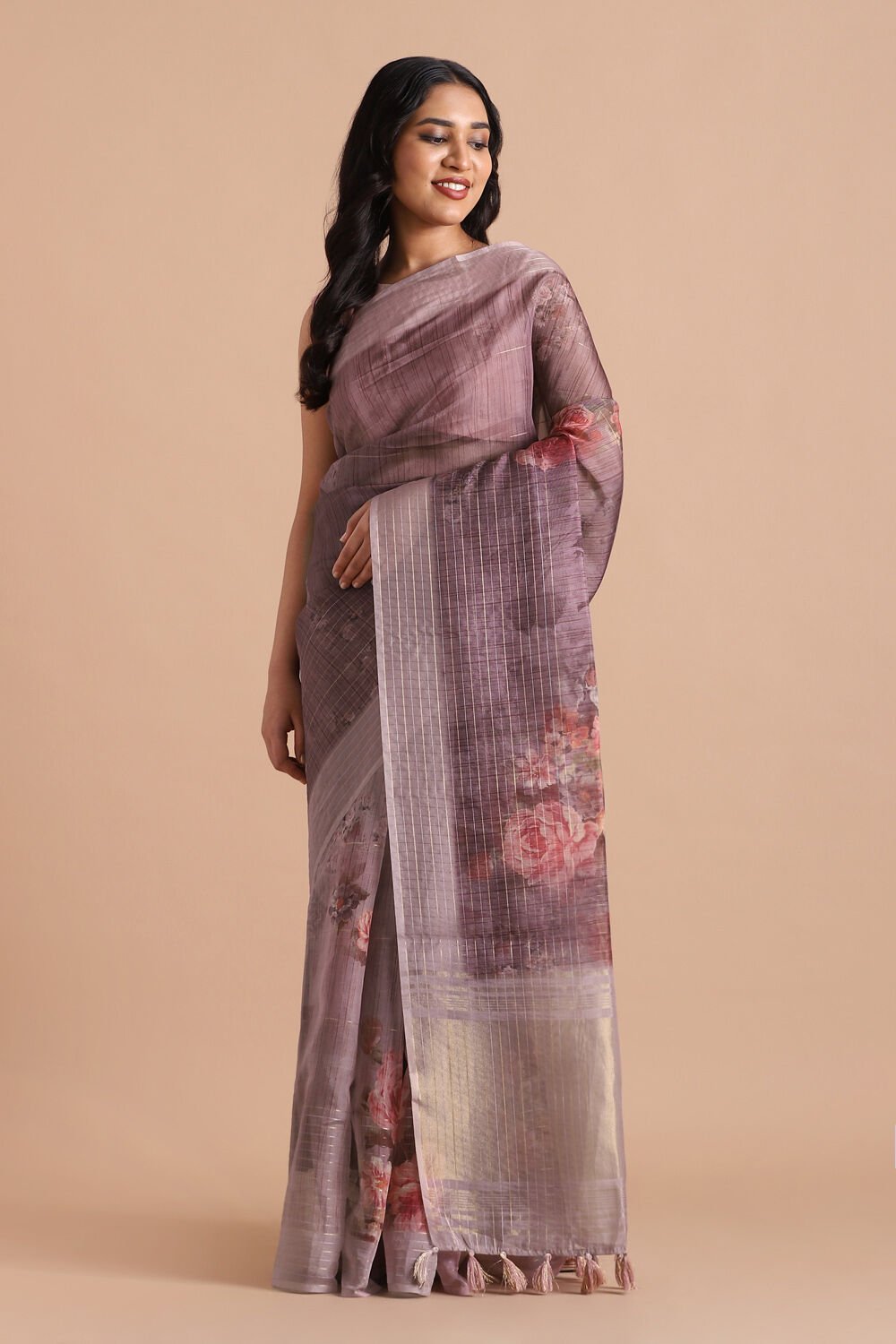 Purple Pure Embroidered Saree image number null