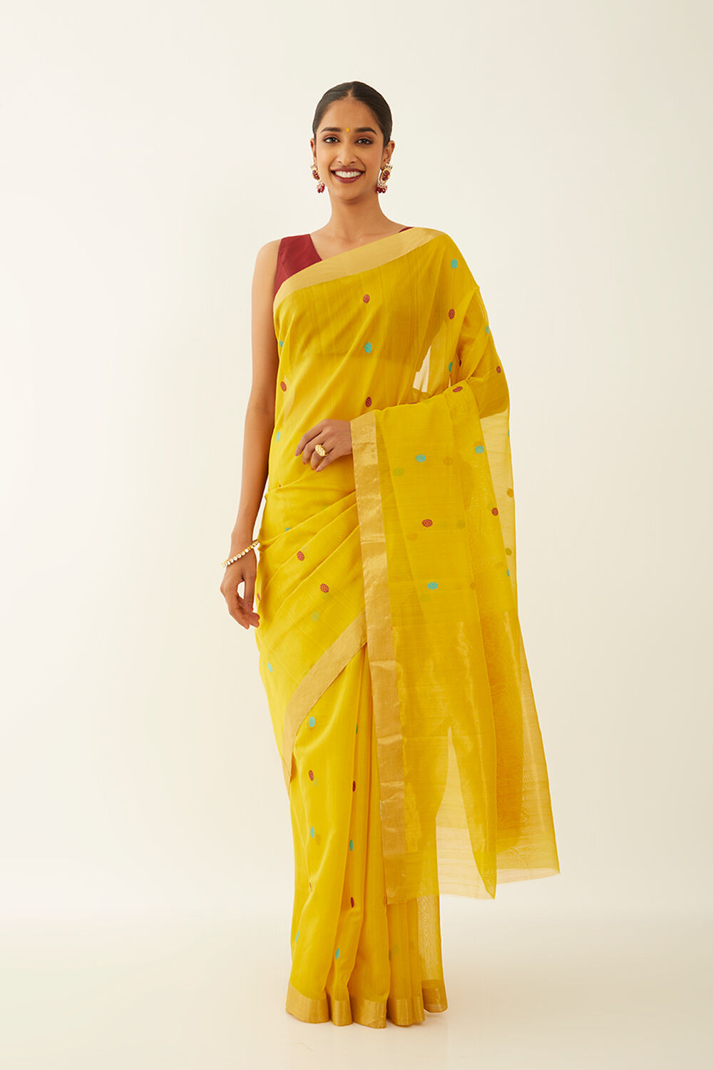 Yellow Pure Silk Cotton Chanderi Saree image number null