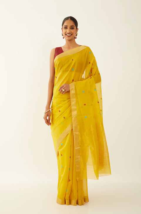 Yellow Pure Silk Cotton Chanderi Saree