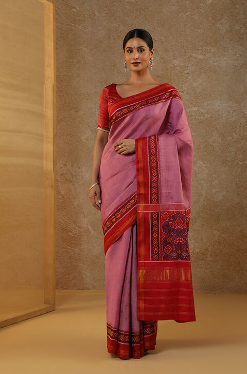 Pink Pure Silk Ikat Patola Rajkot Saree