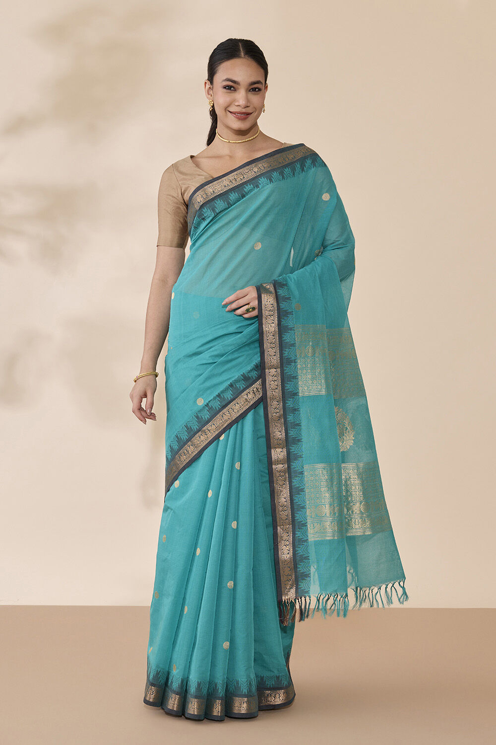Light Blue Woven Pure Cotton Saree image number null