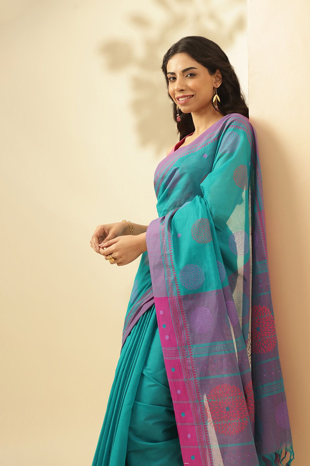 Blue Rajasthan Block Printed Pure Cotton Saree image number null