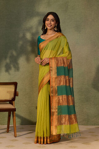 Light Green Woven Pure Silk Cotton Maheshwari Saree thumbnail image number null