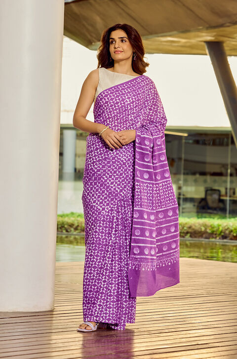 Violet Pure Cotton Batik Saree