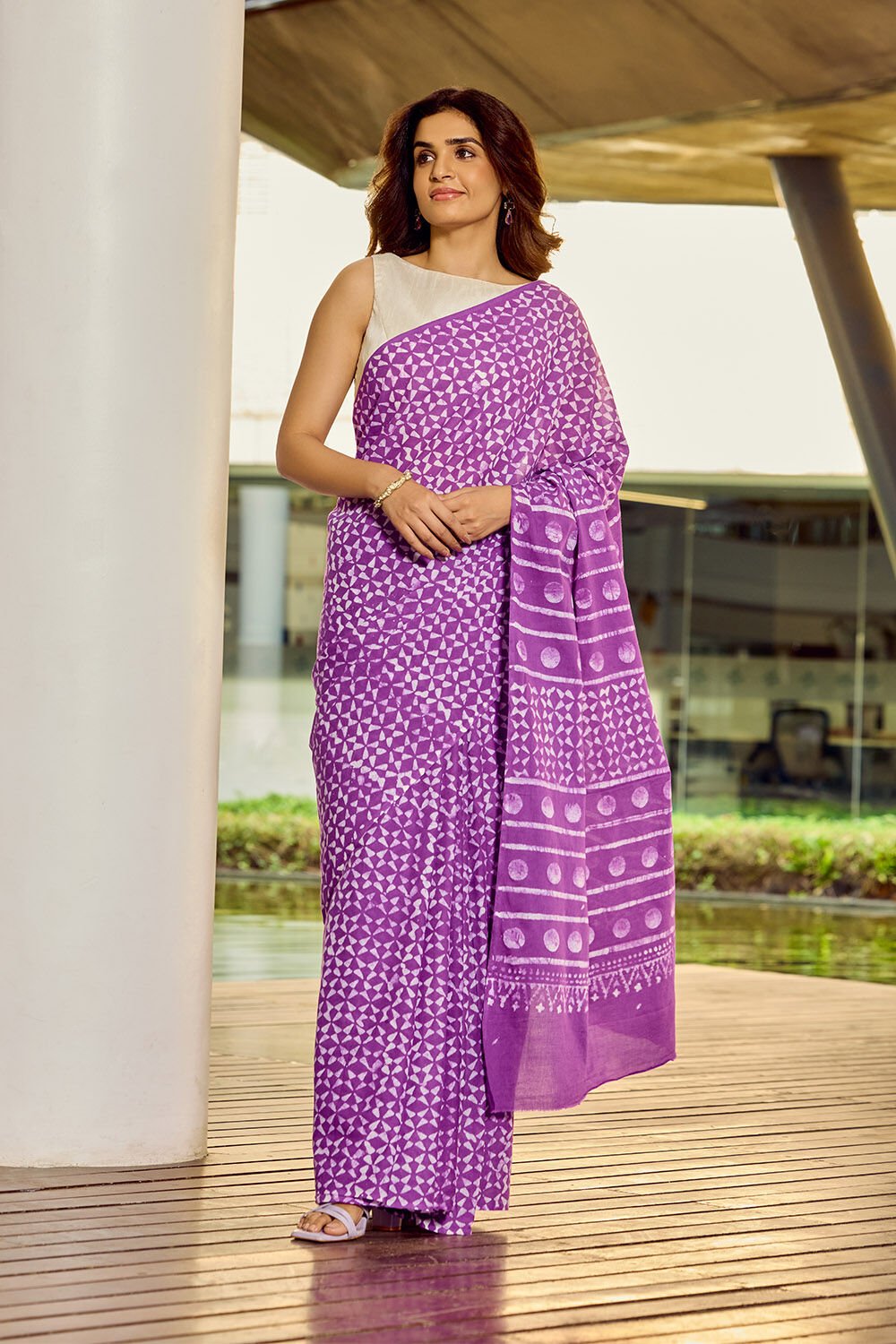 Violet Pure Cotton Batik Saree image number null