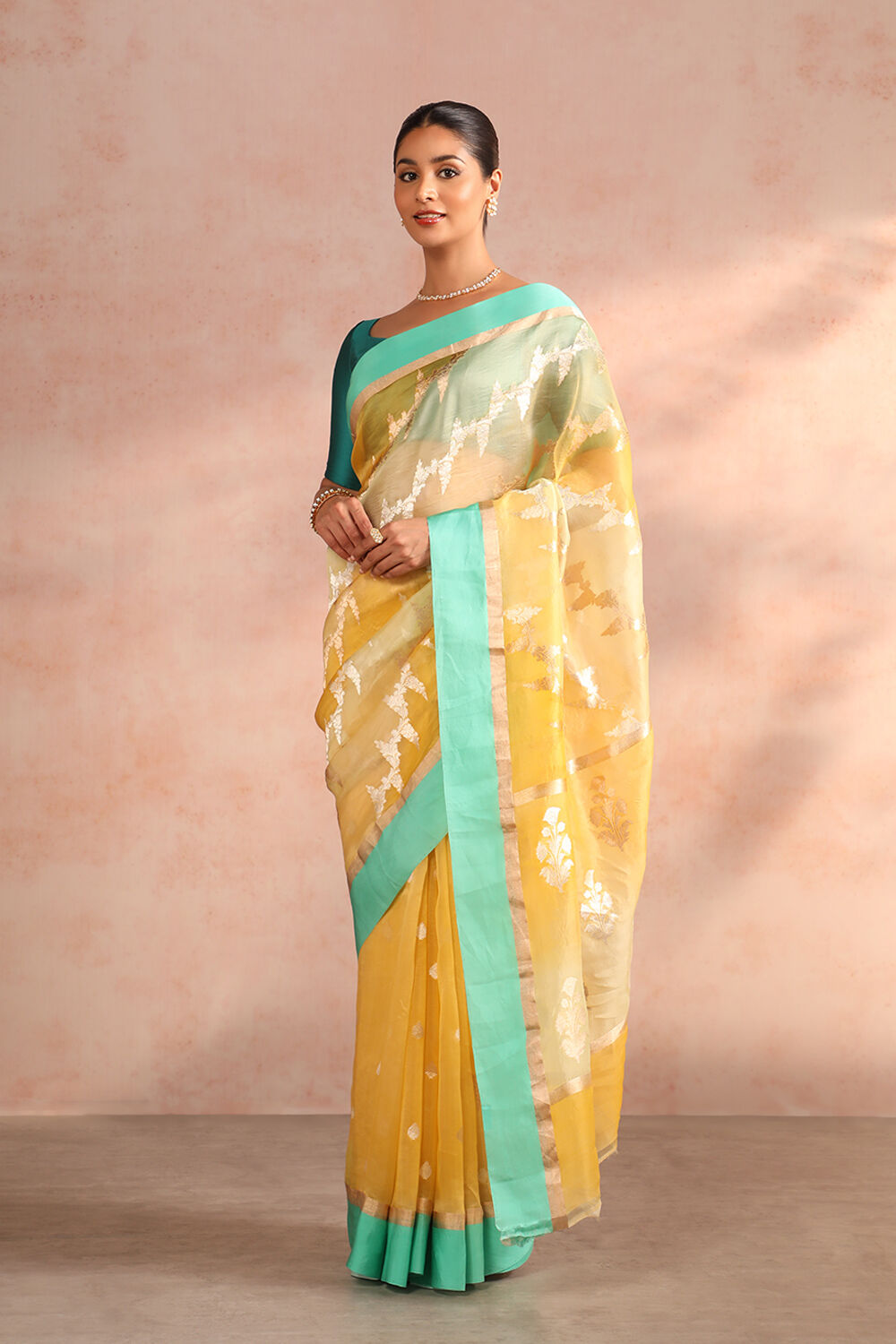 Yellow Pure Silk Organza Kadwa Banarasi Saree image number null