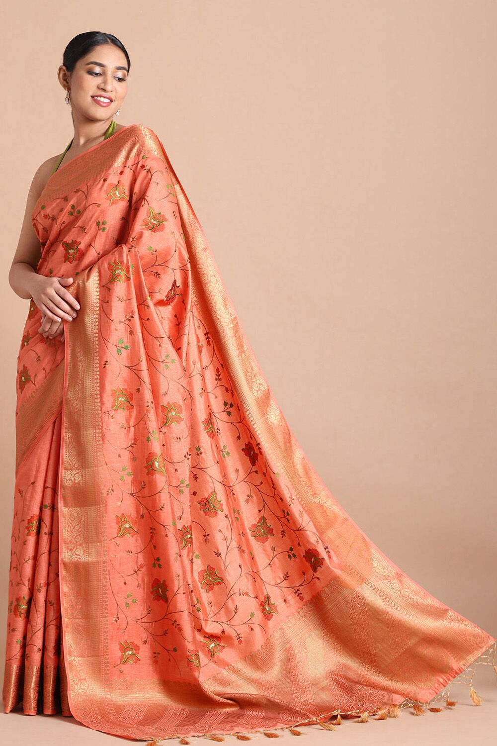 Light Pure Orange Embroidered Saree image number null