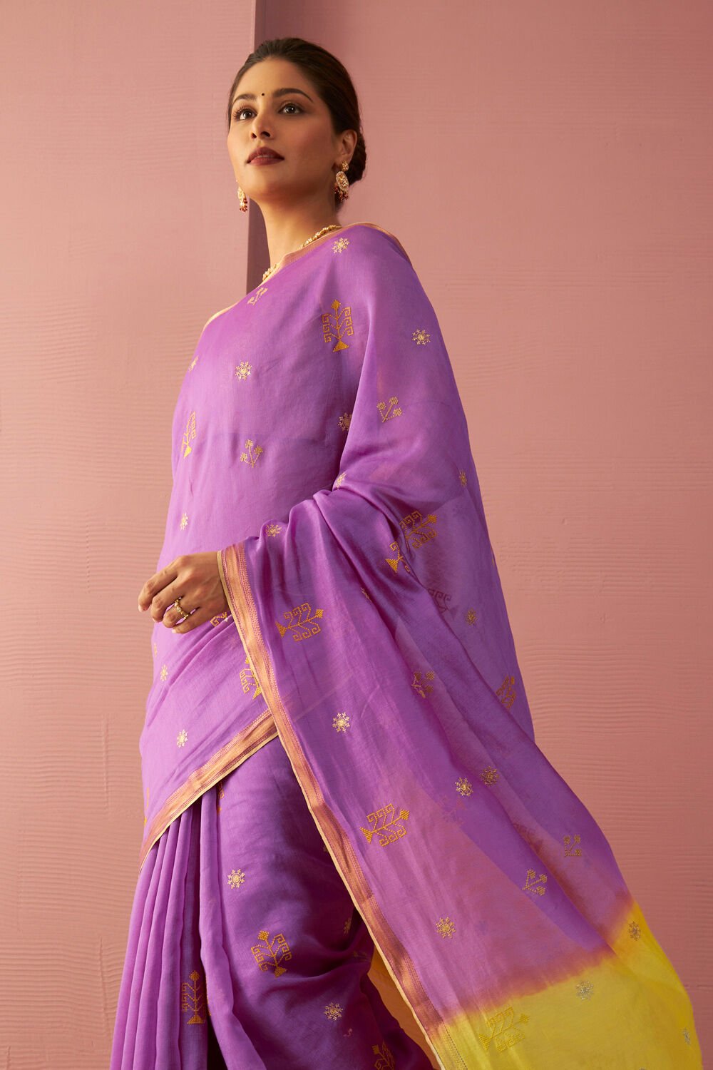 Purple Pure Silk Cotton Embroidered Saree image number null