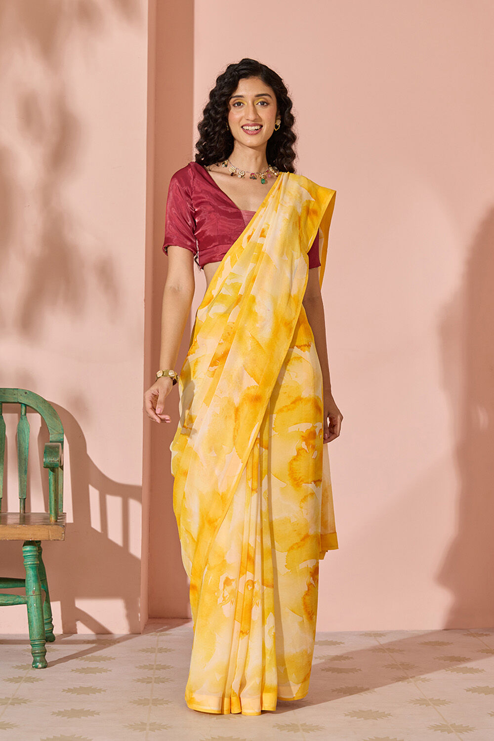 Yellow Sequin Viscose Georgette Saree image number null