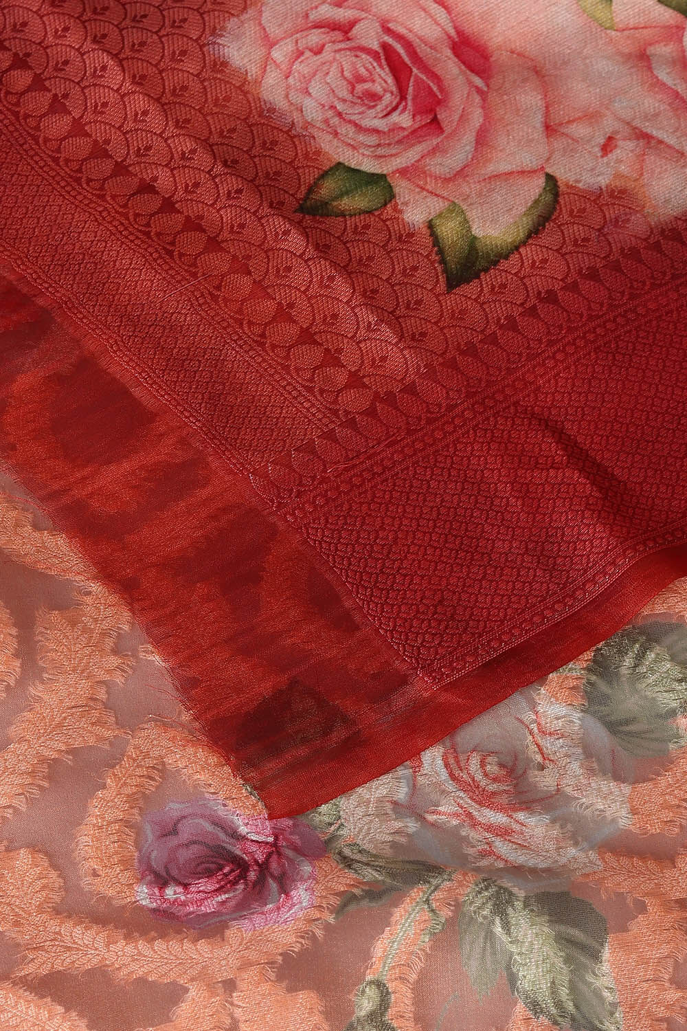 Orange Pure Organza Digital Printed Saree image number null