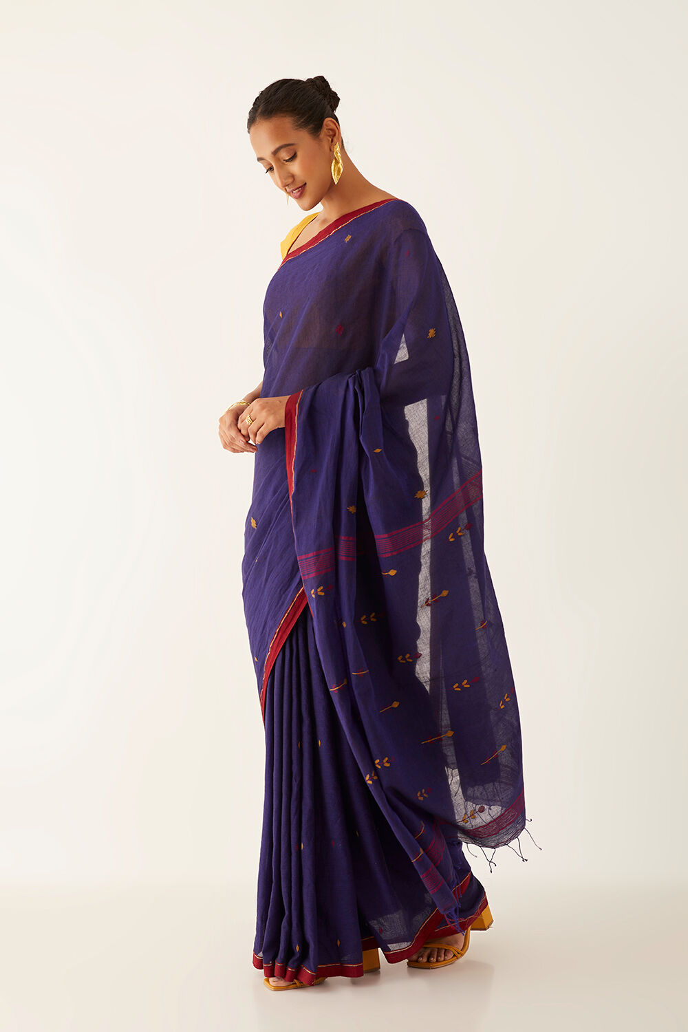 Blue Pure Cotton Jamdani Bengali Saree image number null