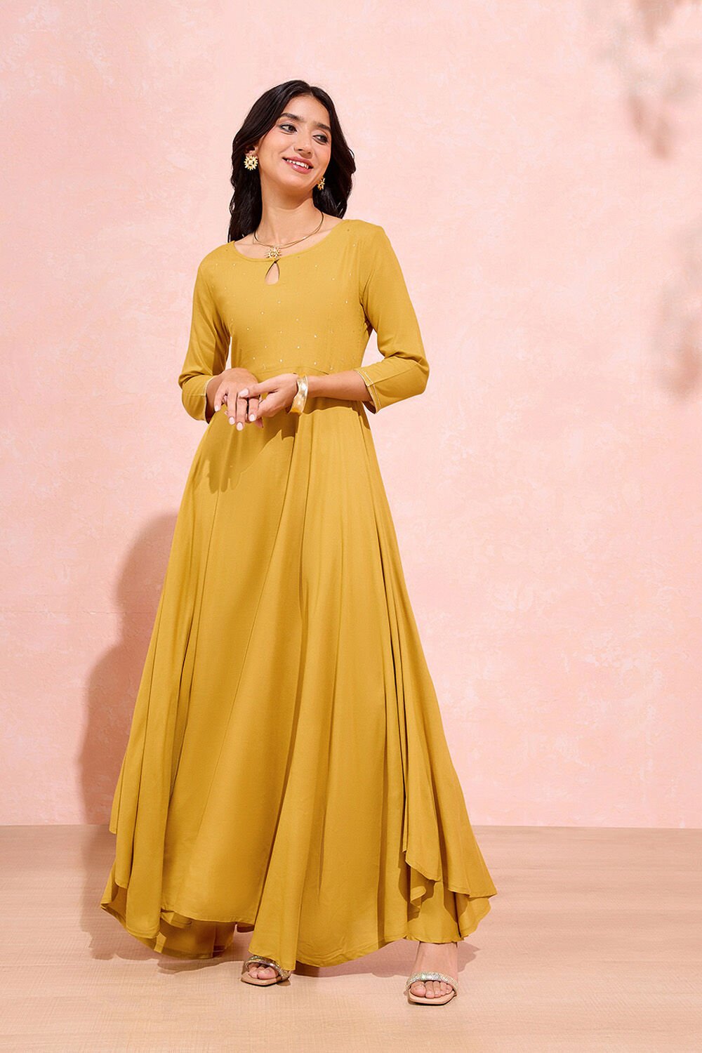 Yellow Viscose Embroidered Kurta image number null