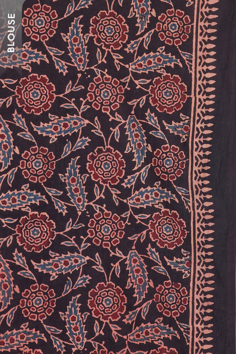 Dark Red Gujarat Pure Cotton Ajrakh Saree image number null