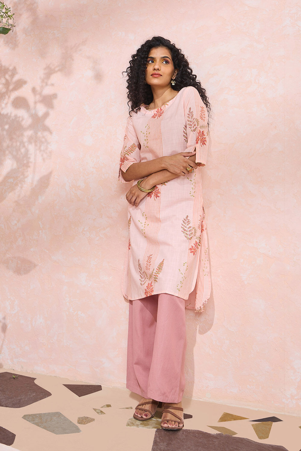 Light Pink Block Printed Pure Cotton Kurta image number null