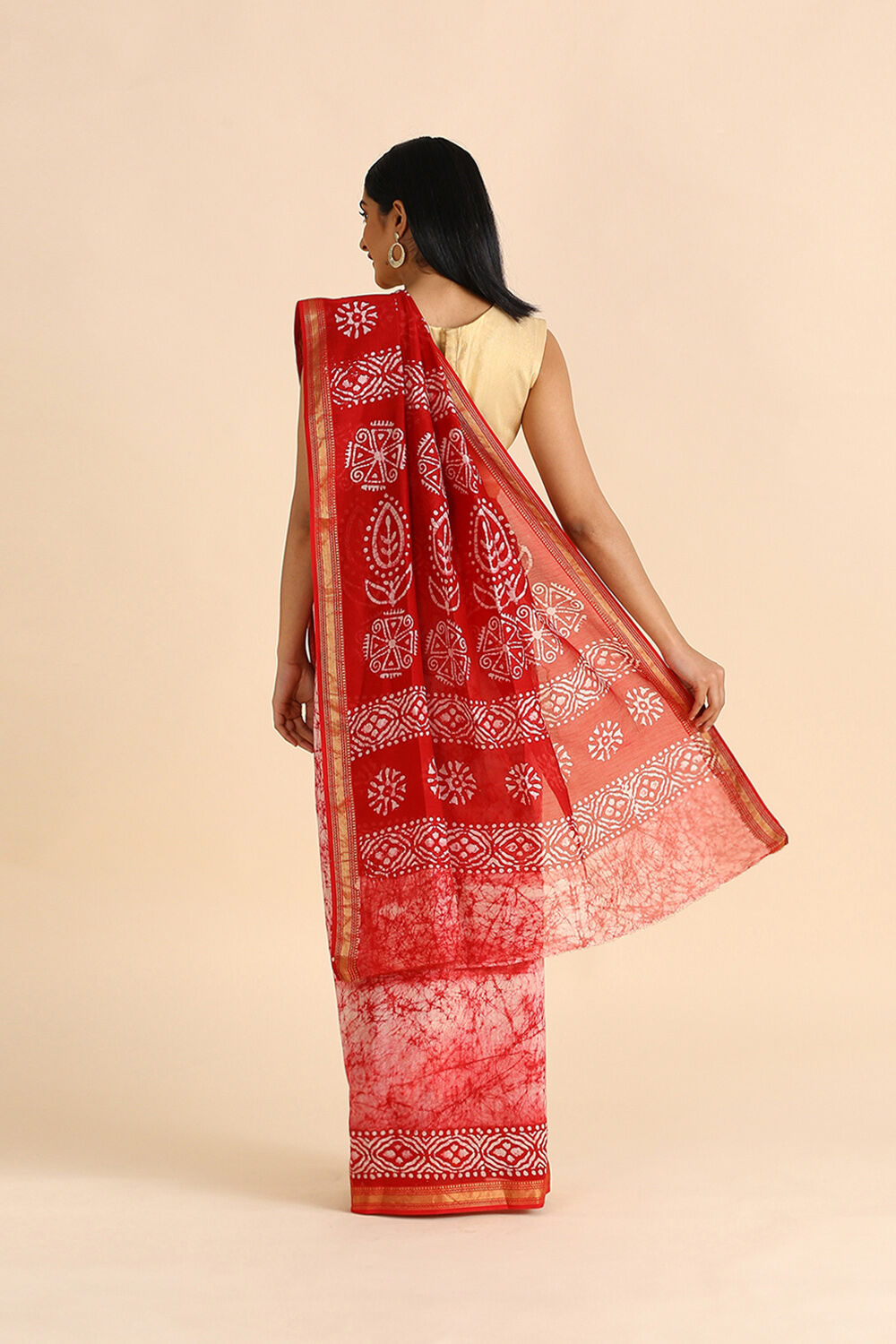 Red Batik Pure Silk Cotton Saree image number null