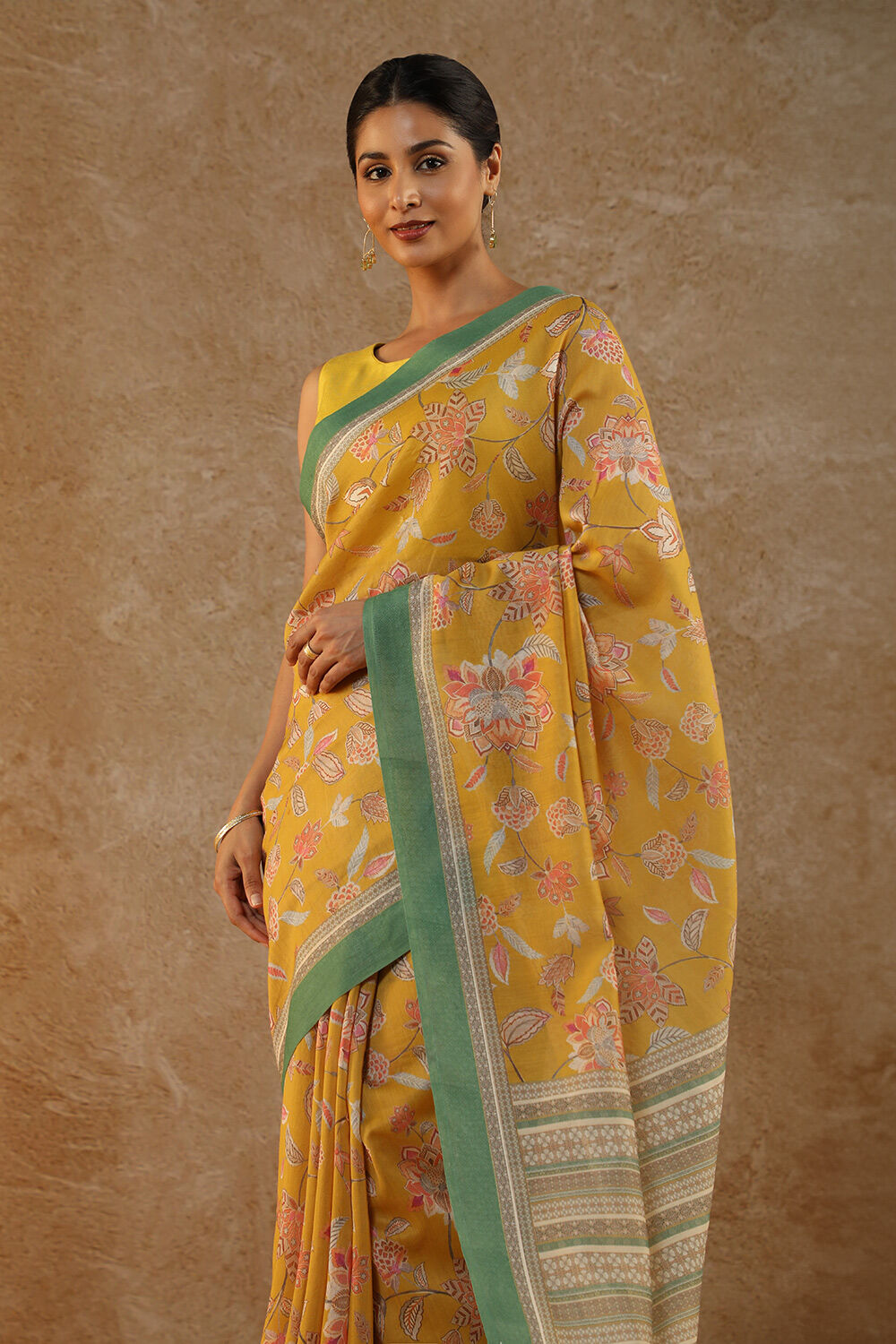 Yellow Rajasthan Screen Printed Pure Silk Cotton Saree image number null