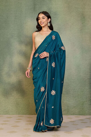 Blue Pure Viscose Embroidered Saree thumbnail image number null