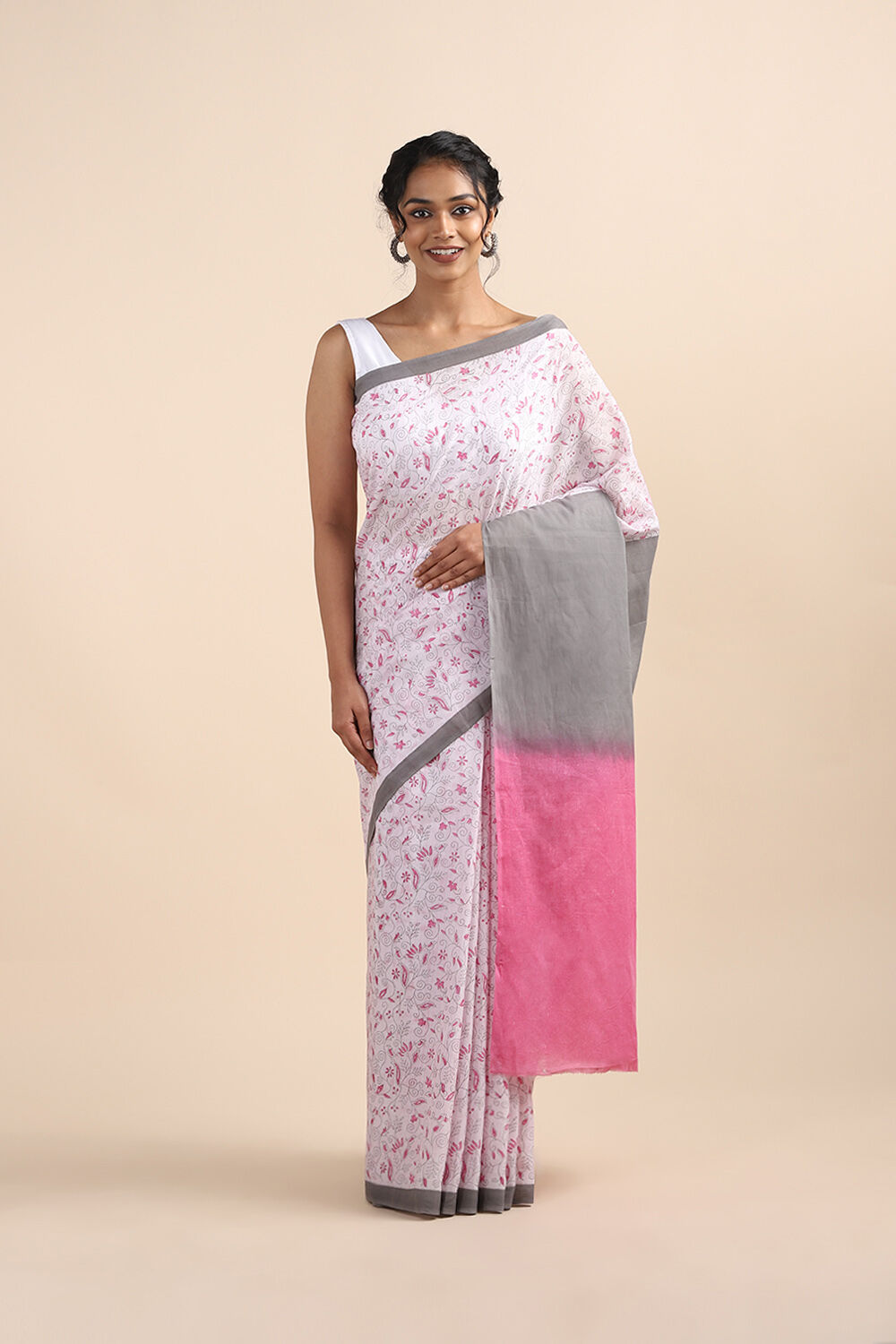 Light Pink Pure Cotton Mulmul Printed Saree image number null