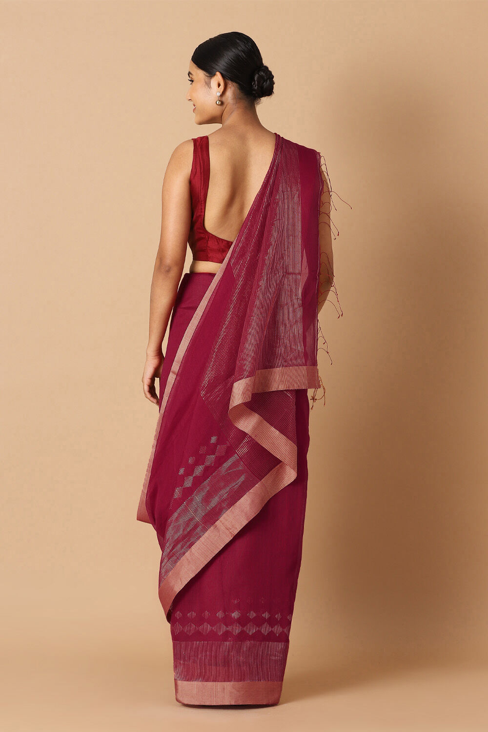 Dark Pink Pure Silk Cotton Jamdani Saree image number null