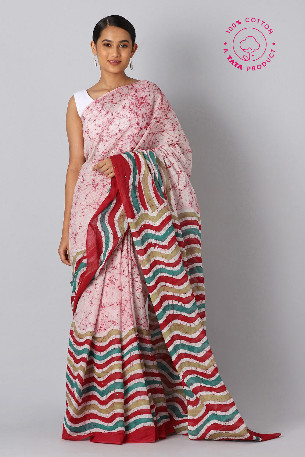 Red Pure Cotton Batik Saree image number null