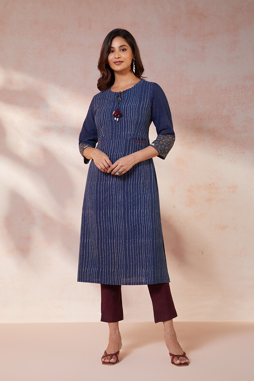 Blue Pure Cotton Ajrakh Bandhani Kurta image number null