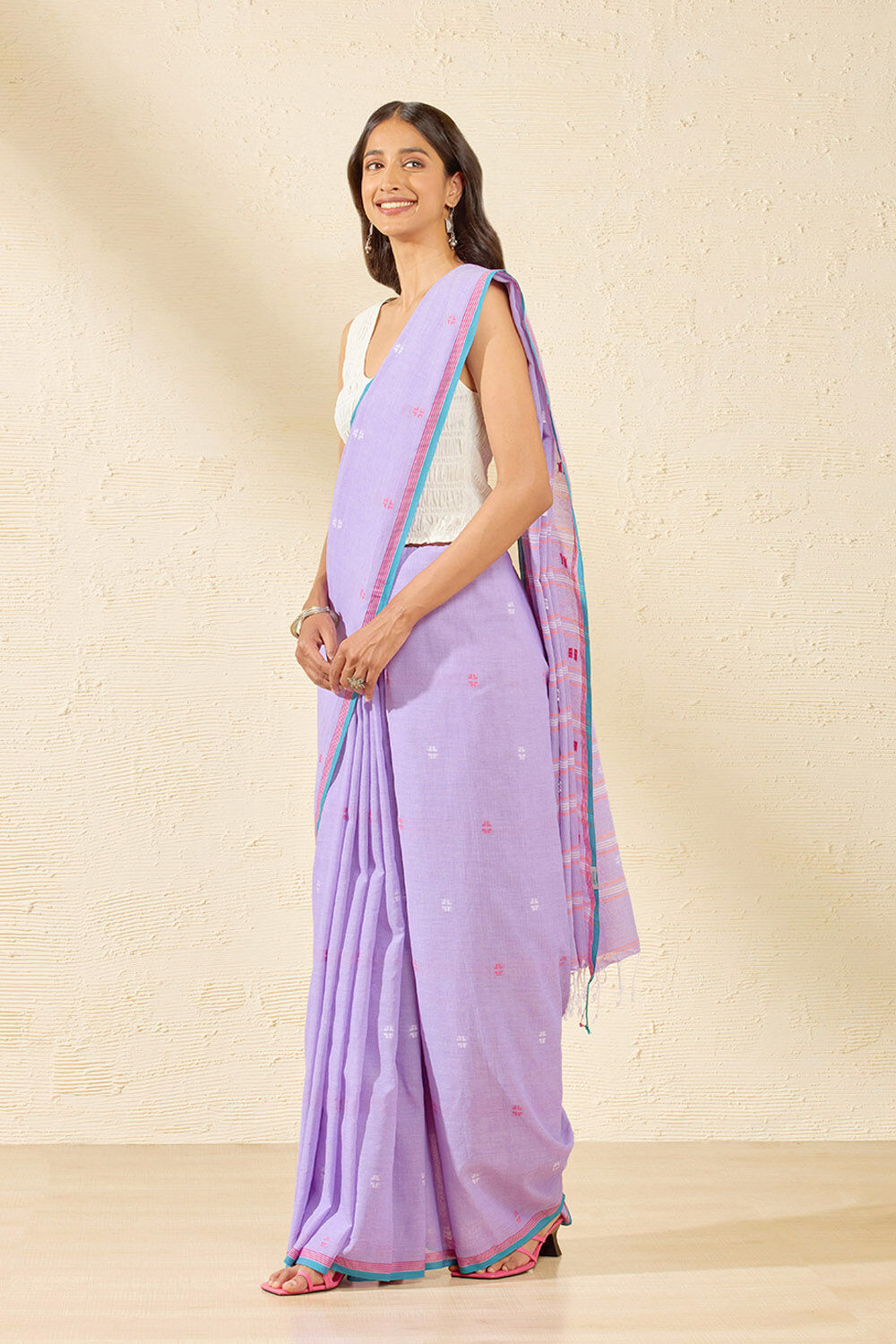 Violet Bengal Pure Cotton Jamdani Saree image number null