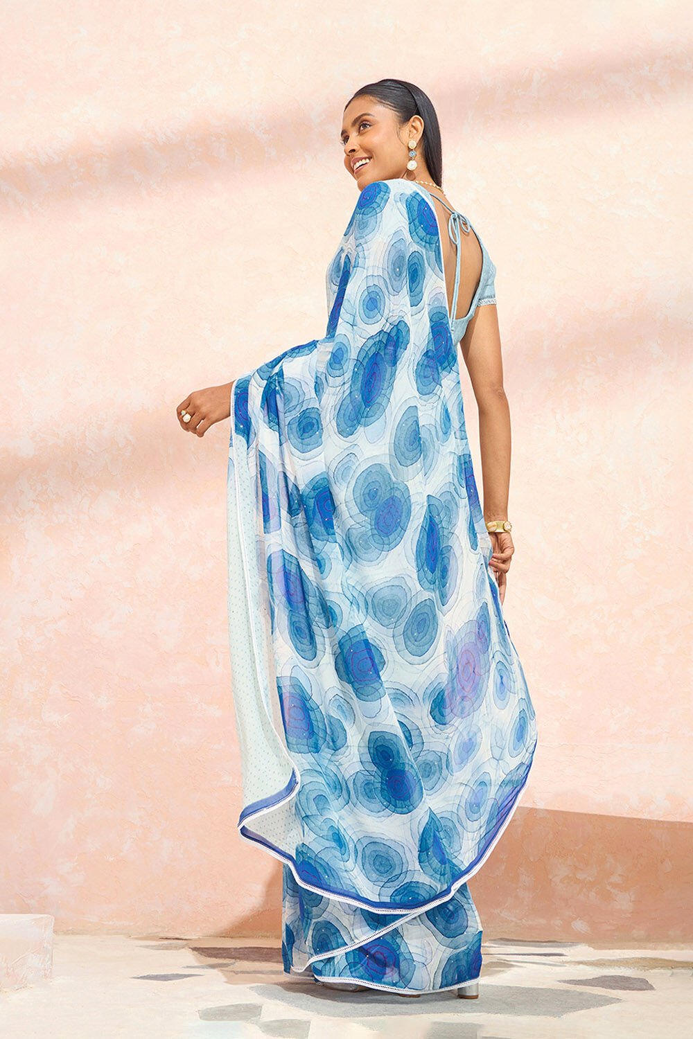 Blue Printed Viscose Georgette Saree image number null