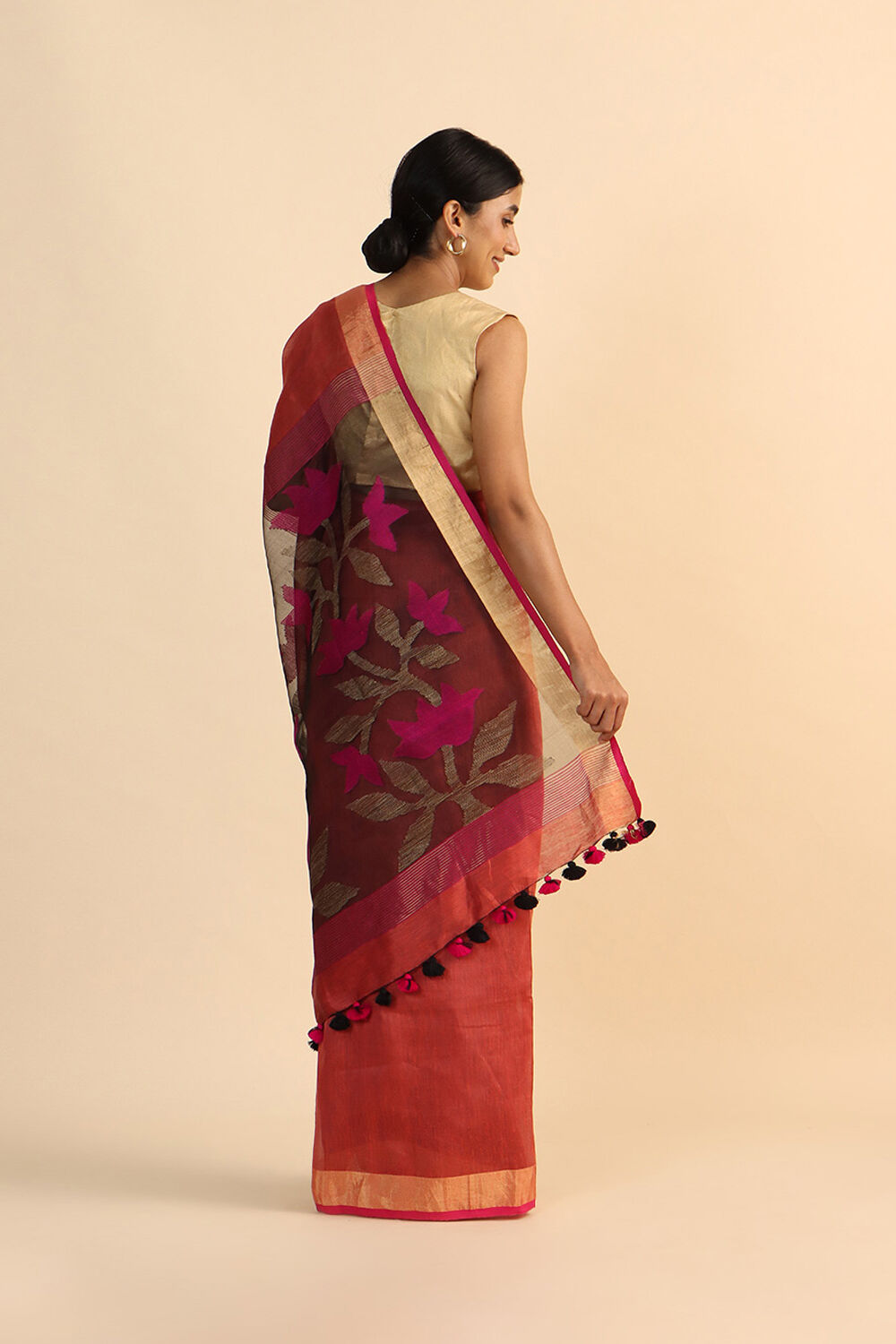 Light Pink Pure Silk Linen Jamdani Saree image number null
