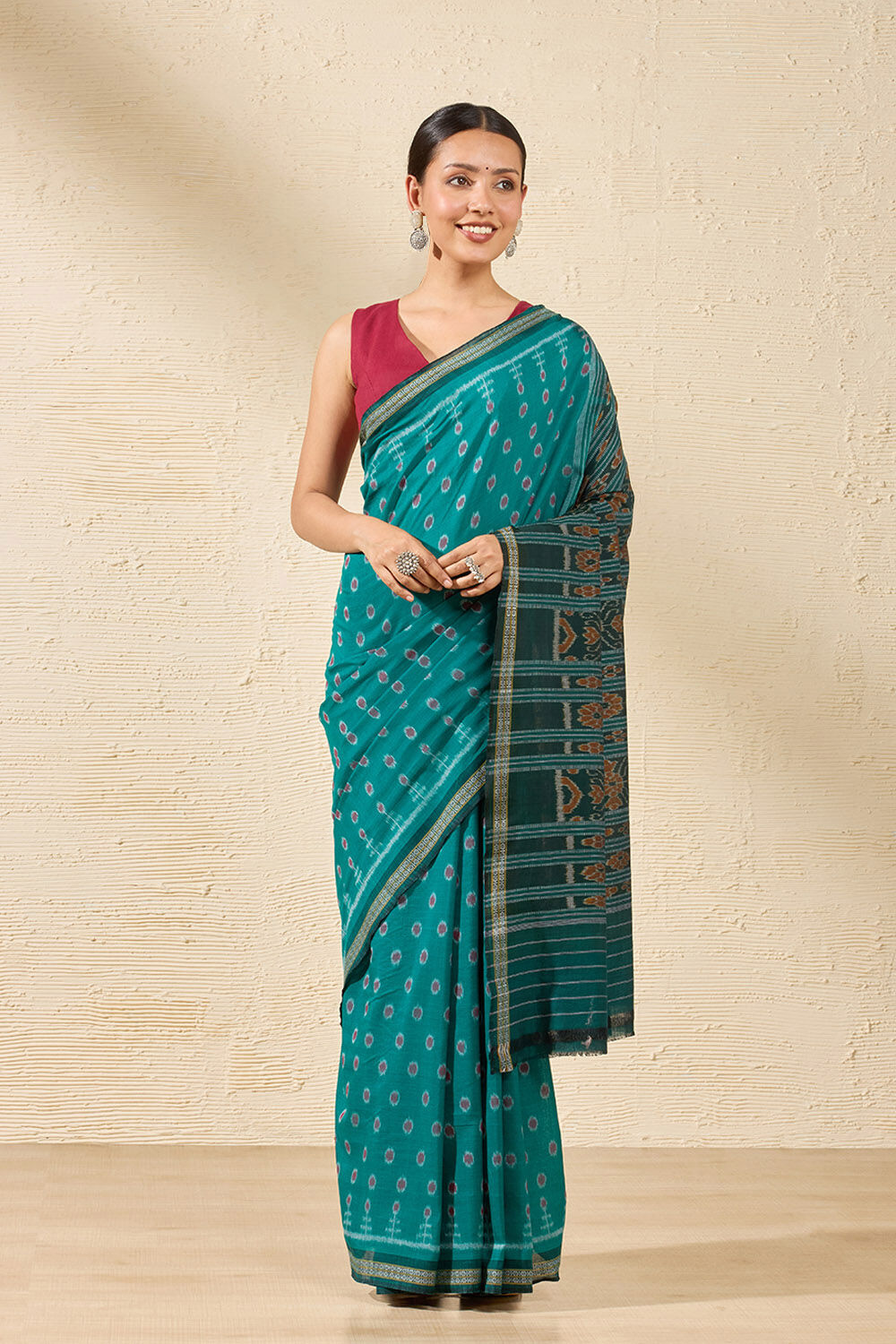 Green Odisha Pure Cotton Ikat Saree image number null