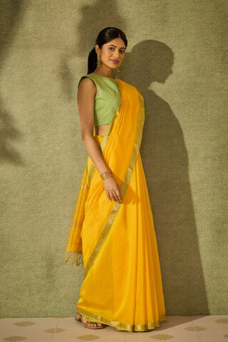 Yellow Woven Pure Silk Cotton Maheshwar Saree thumbnail image number null