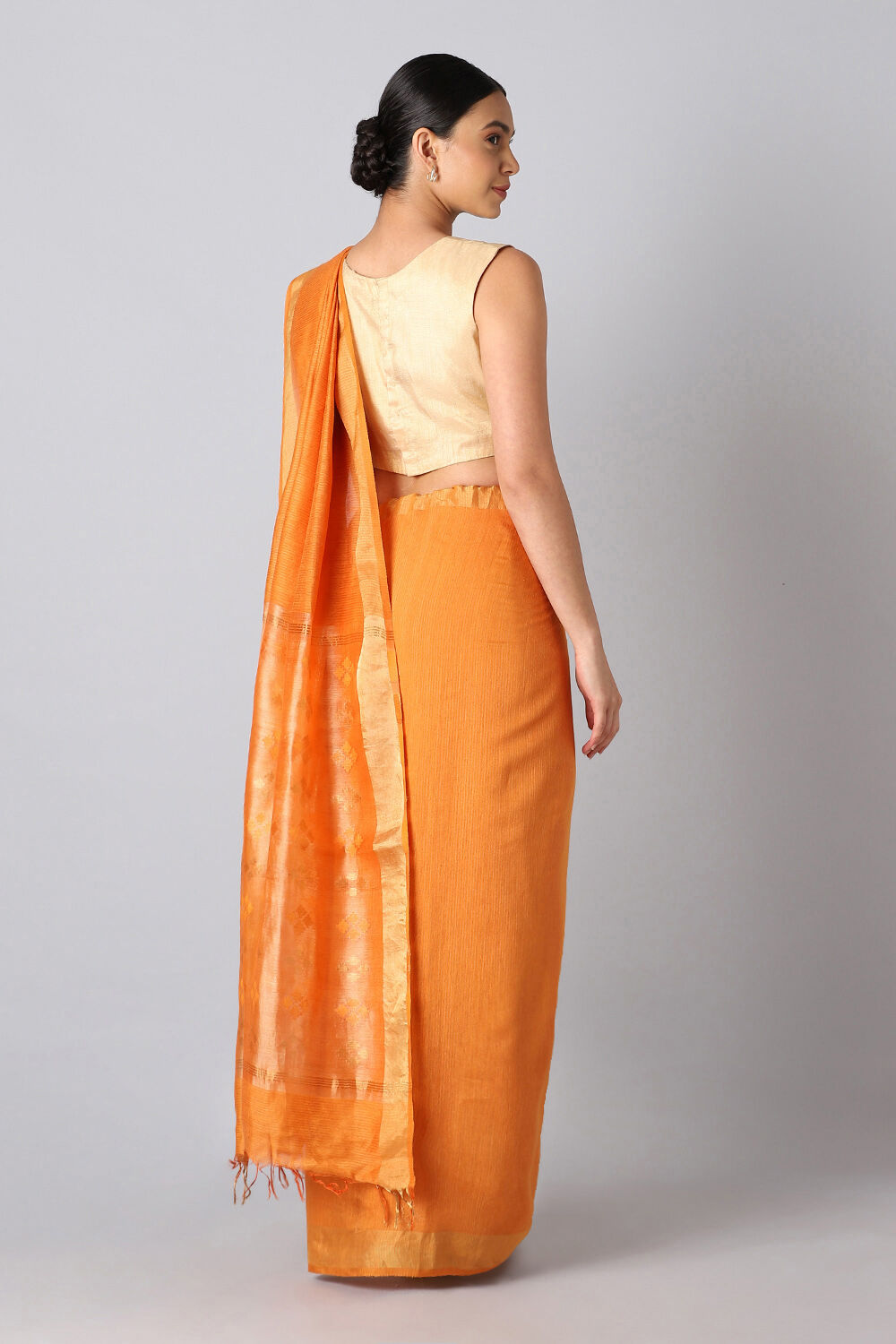 Orange Pure Silk Tussar Bhagalpuri Saree image number null
