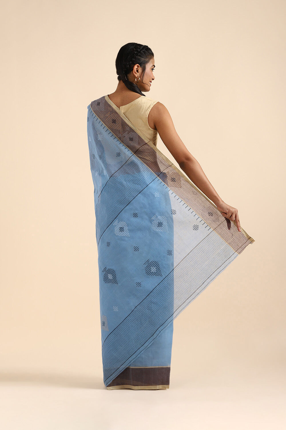 Light Blue Pure Cotton Bengal Saree image number null